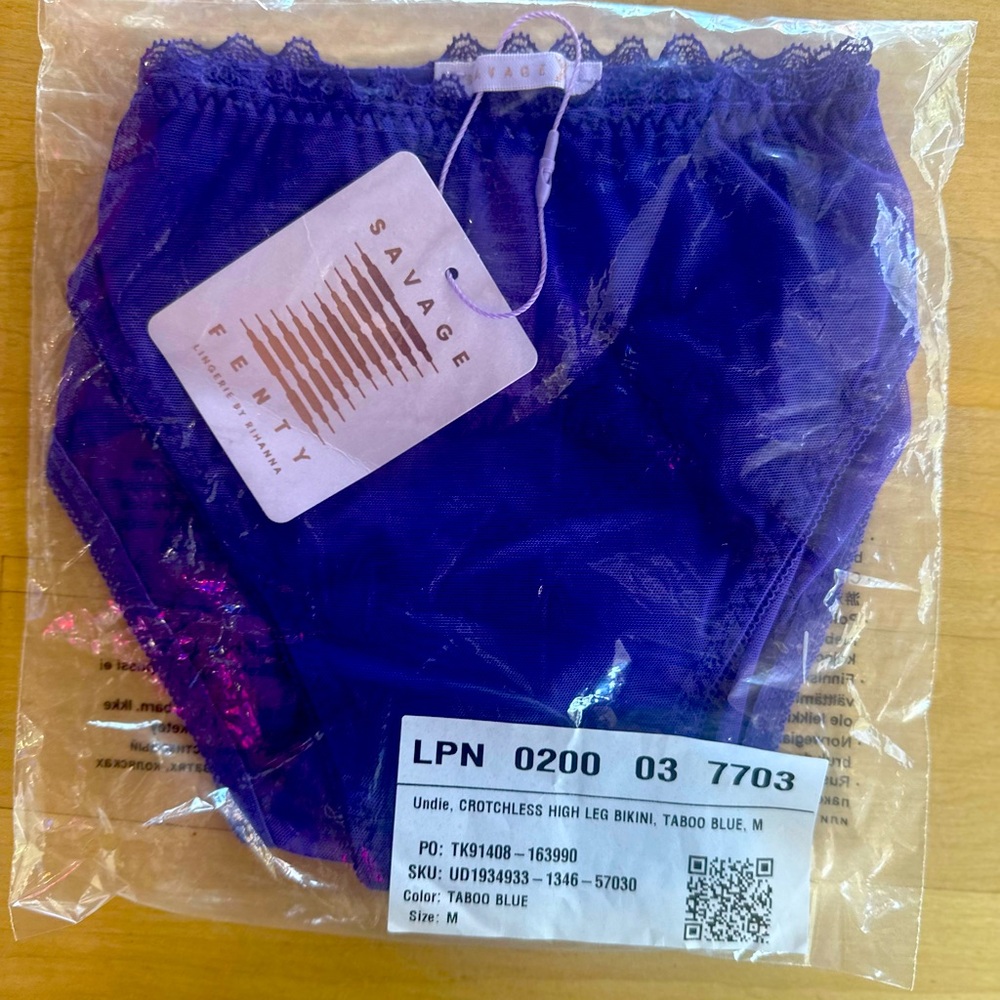 NWT Crotchless High Leg Bikini, Taboo Blue